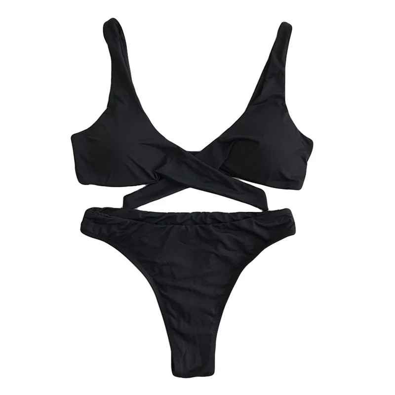 

Womens Knot Bikini Bandeau Solid Color Two-Piece Sexys Swimsuits SAL99