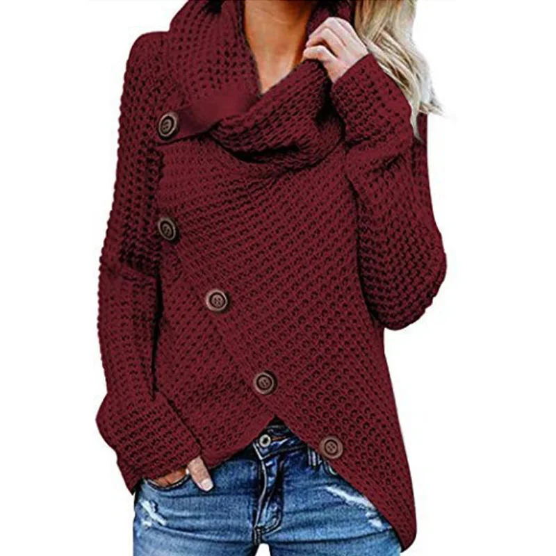 Женский осенне-зимний пуловер с длинными рукавами топы воротником под горло и