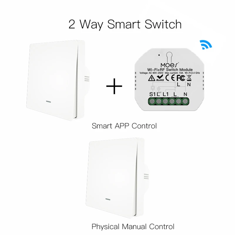 

WiFi RF433 Smart Light Switch 2 Gang 2Way Timer Module Wireless Bluetooth-compatible Remote Control For Alexa Google Home