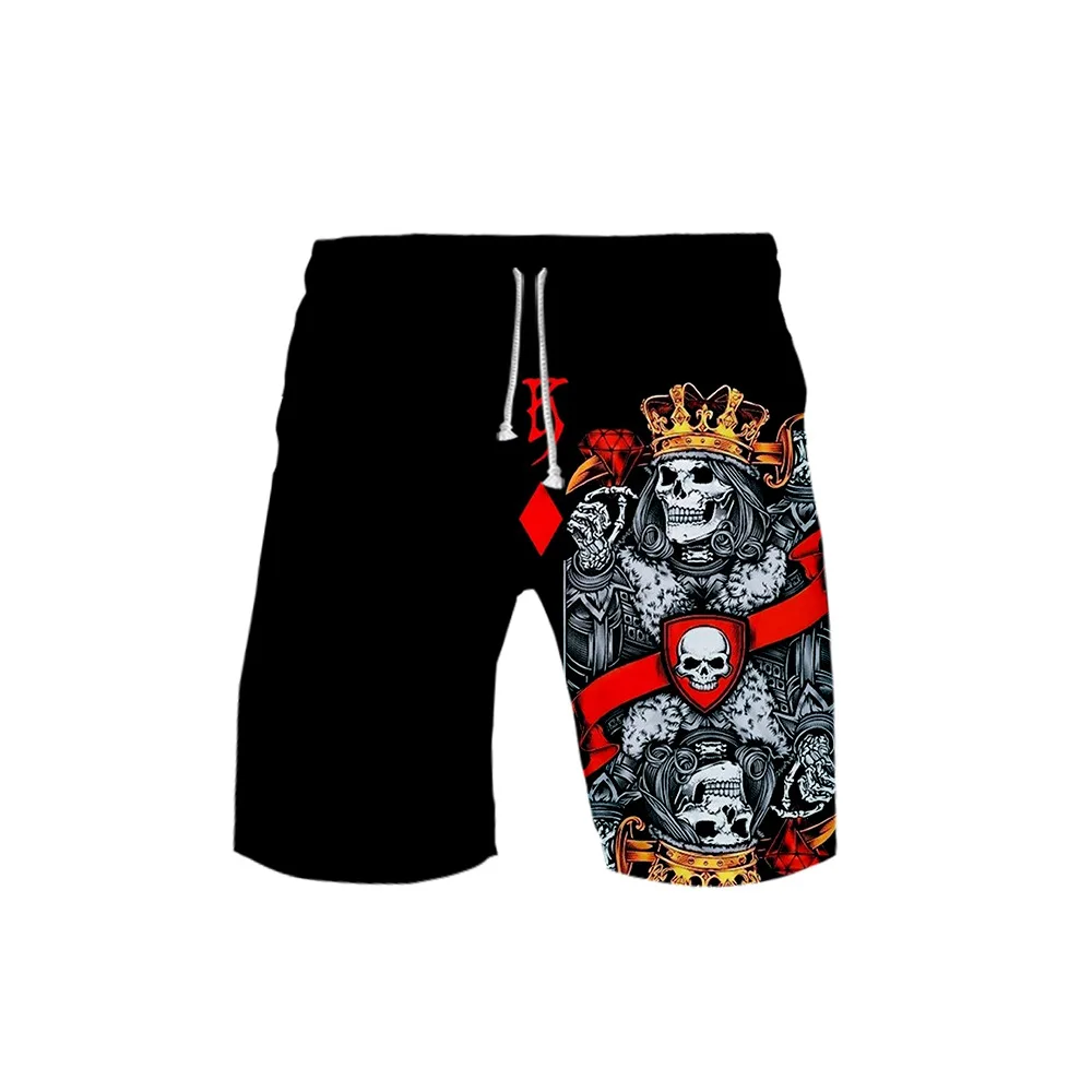 Шорты мужские пляжные с 3D-принтом черепа и покера свободные быстросохнущие