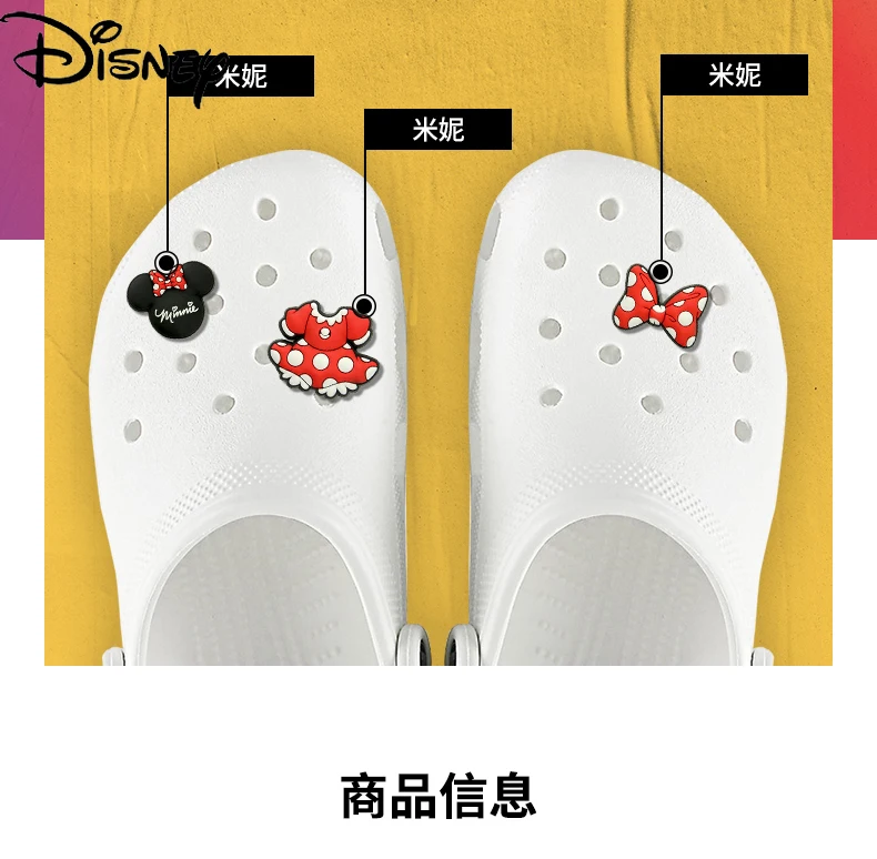 

Original Disney Mickey Mouse Minnie Bow Knot Hole Shoes Accessories Shoes Flower Sandals Beach Shoes Decoration 3-Piece Set