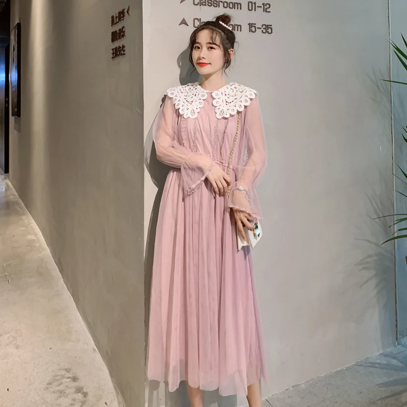 Большой воротник Питер Пэн для беременных осенняя одежда длинный рукав женщин