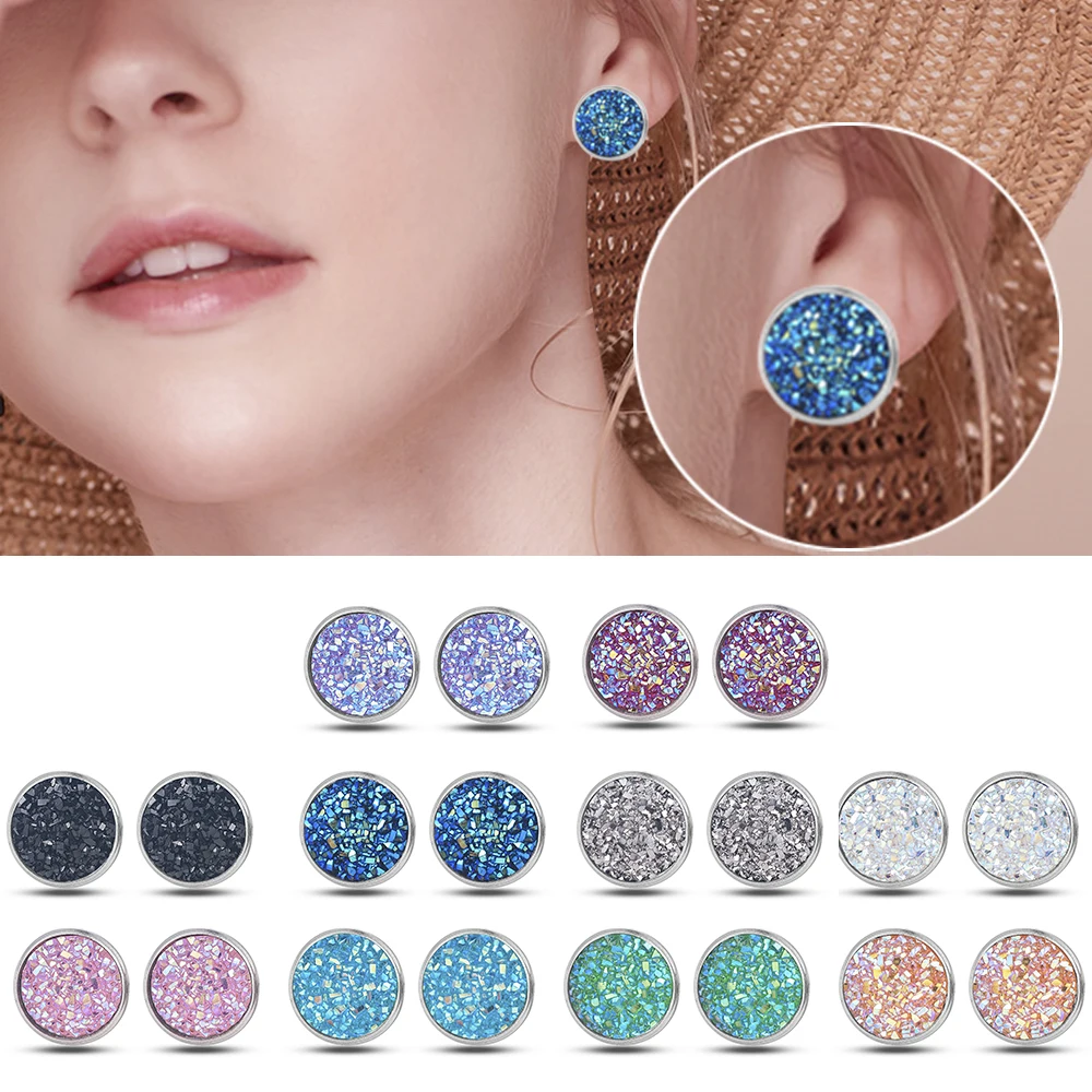New Fashion Stainless Steel Starry Sky Stud Earrings Geometric Round Scrub Jewelry For Women Wholesale | Украшения и аксессуары