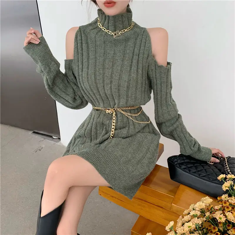 Женское длинное платье-свитер с вырезами милое элегантное в Корейском стиле