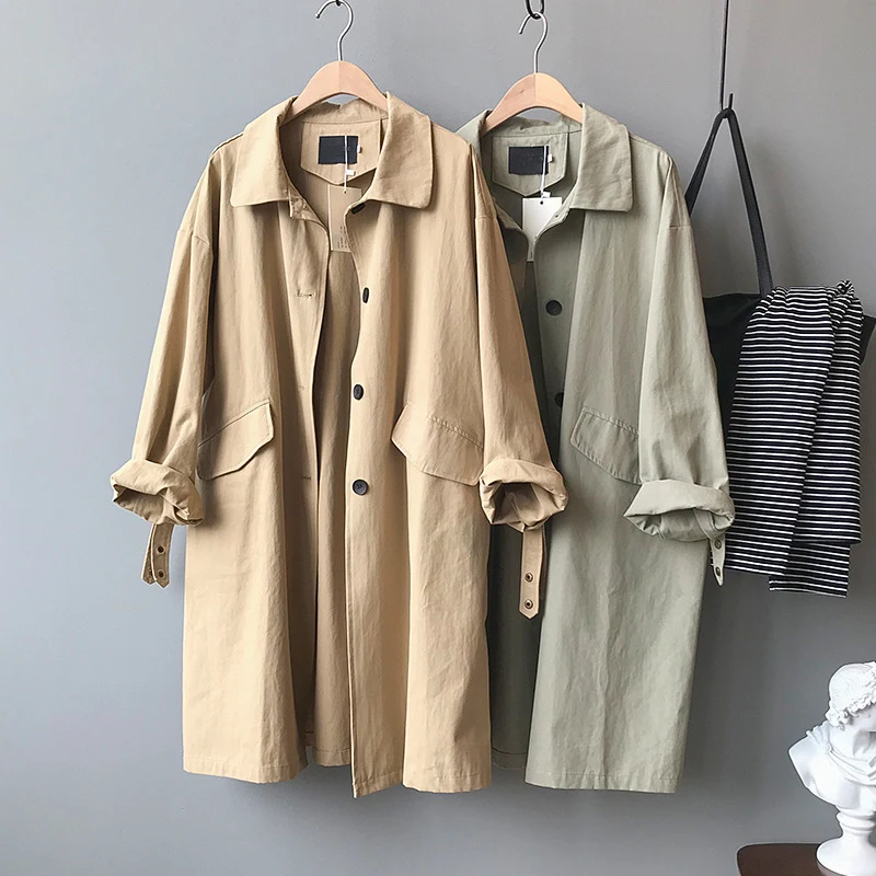 

Pop Spring Women Trench Coat Turn Down Collar Women Clothes Long Khaki Coat Casaco Feminino Abrigo Mujer Trench Femme