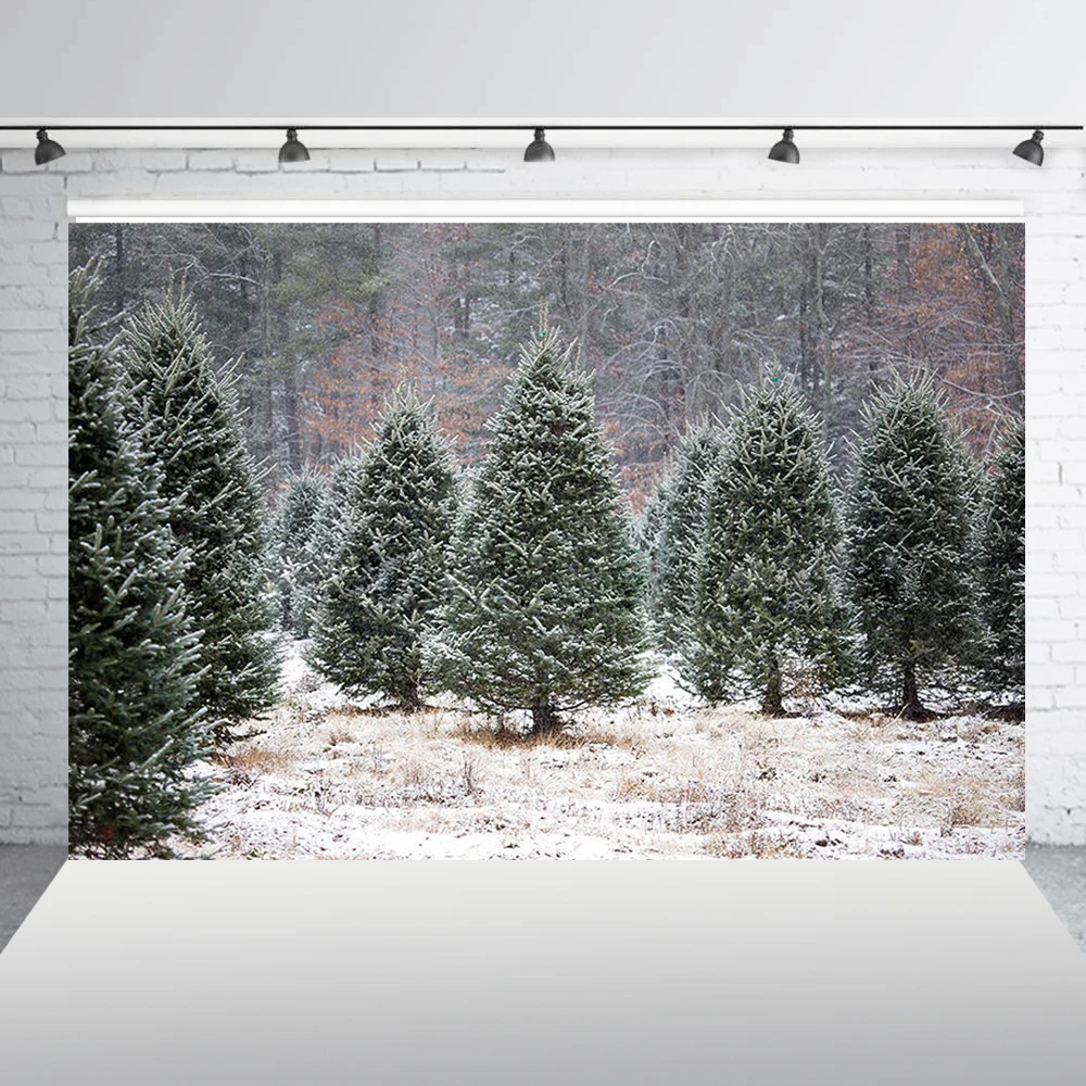 Рождественский фон Xmas деревенский Зимний Белый снег зеленый сосновое дерево