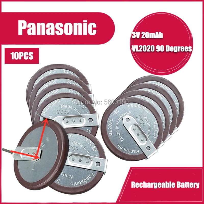 10 шт. PANASONIC VL2020 с 2 Pin вертикальный 90 градусов ноги литиевая батарея таблеточного