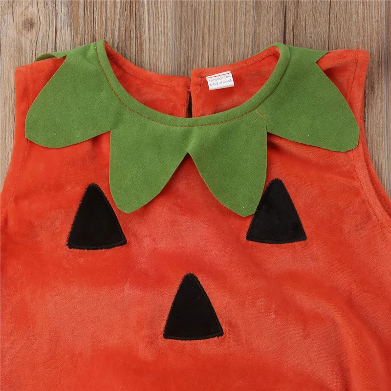 Baby Girl Boy Halloween Pumpkin Top with Hat 0-3Y Newborn Infant Toddler Autumn Winter Warm Flannel O Neck Sleeveless Outfit