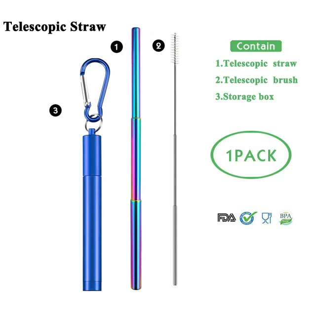 T-straw 6 Телескопическая металлическая соломенная Складная многоразовая солома портативная соломка из нержавеющей стали с чехлом и щеткой для путешествий на открытом воздухе - Цвет: T-straw 6