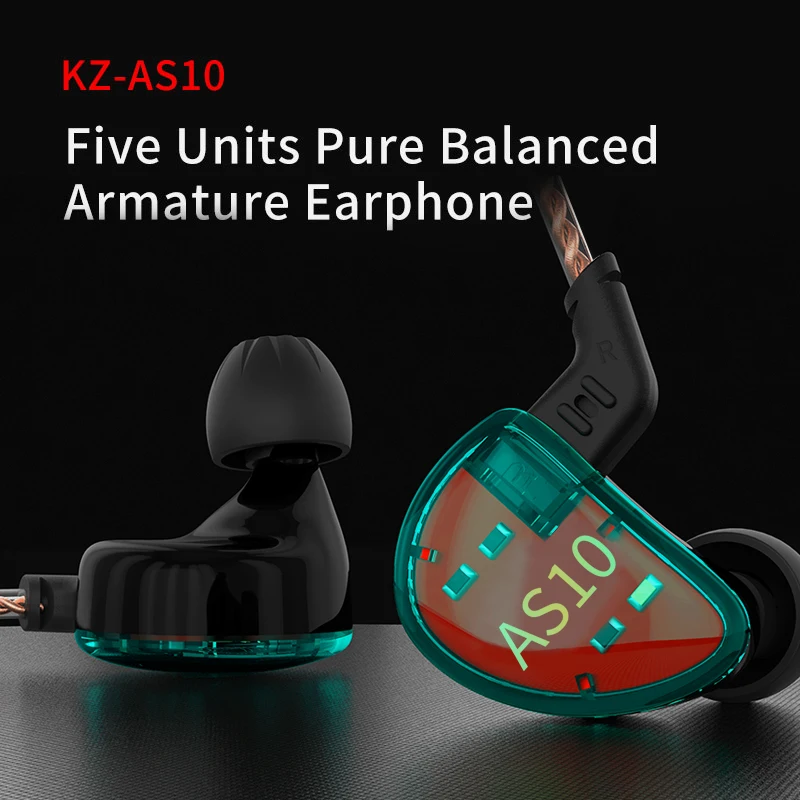 KZ AS10 наушники десять блок 5BA сбалансированный арматурный драйвер в ухо монитор