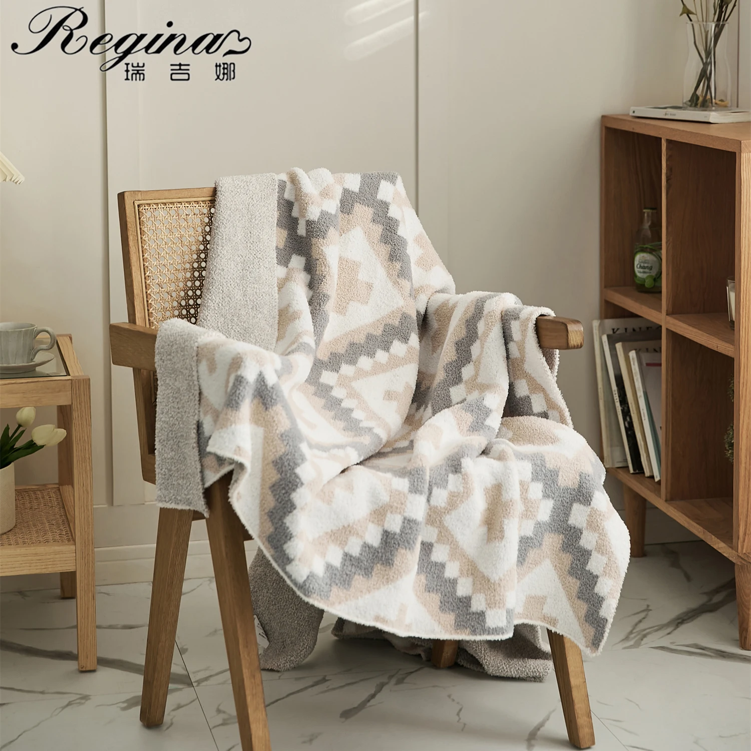 

REGINA Brand Fluffy Cozy Knitted Quilt Blanket Nordic Home Decoration Geometric Jacquard Pattern Bed Sofa Plush Throw Blankets