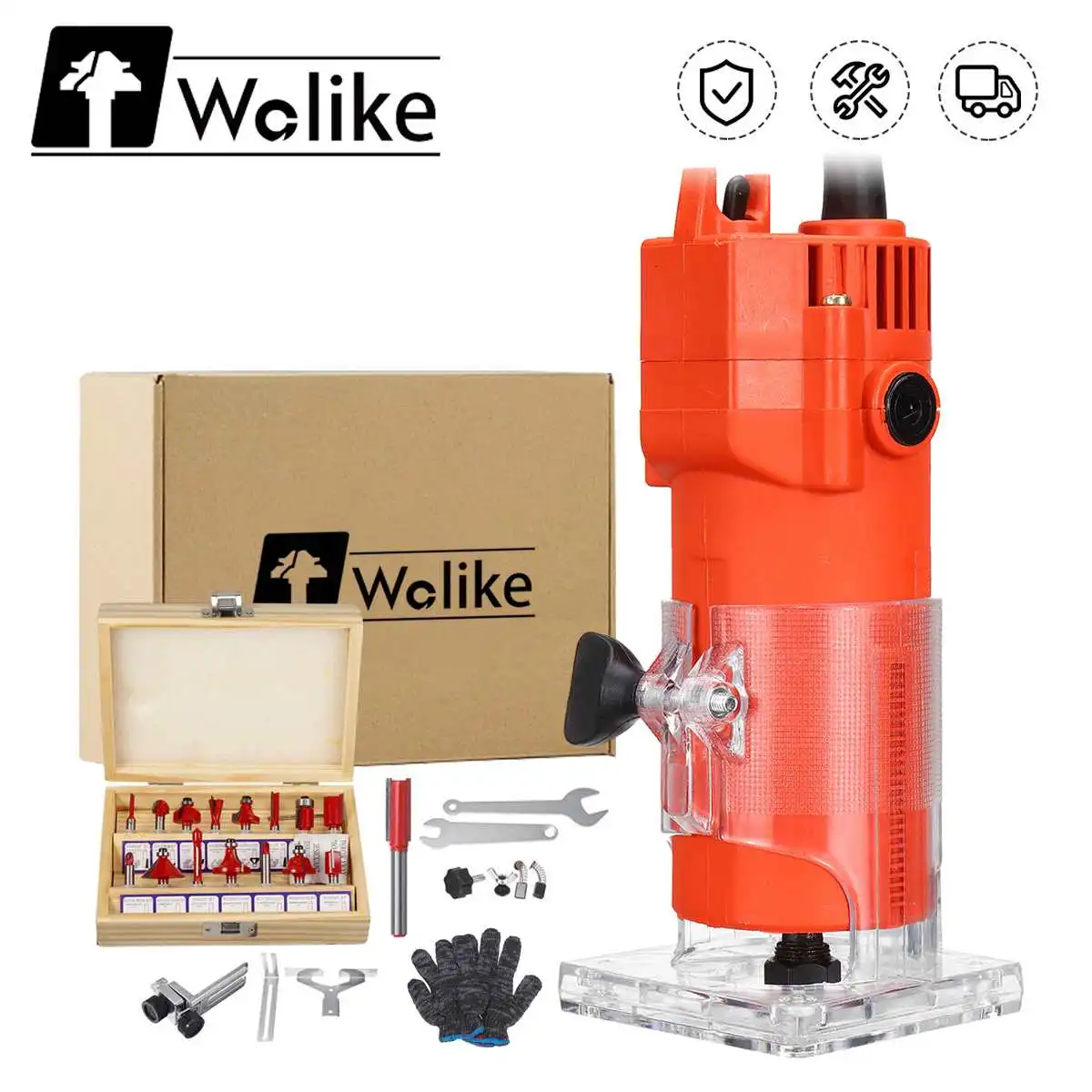 

30000rpm Wood Electric Hand Trimmer Woodworking Engraving Slotting Trimming Tool Hand Carving Machine Wood Router Joiners Set
