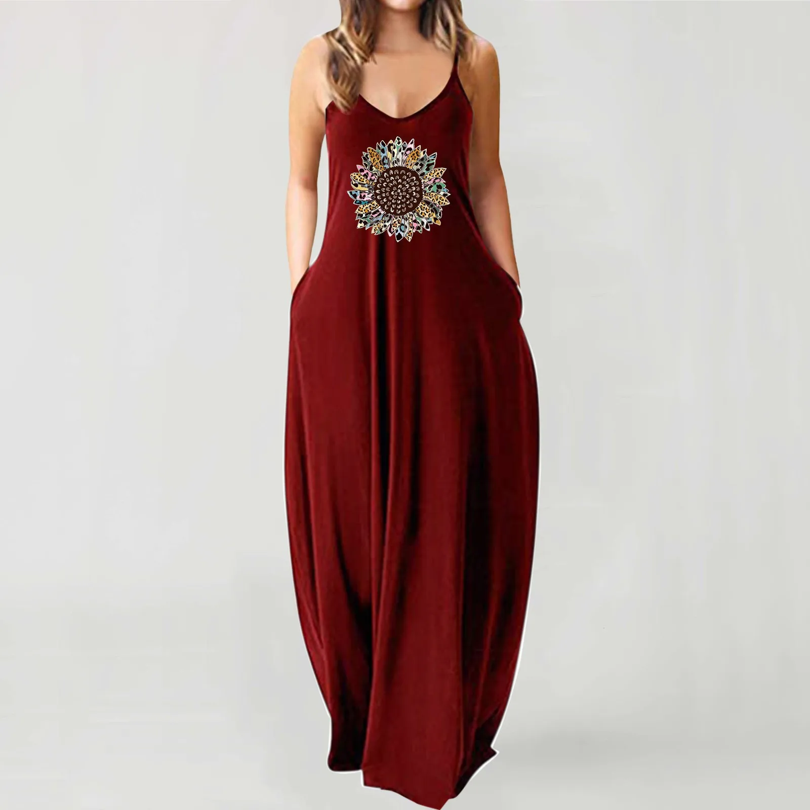 

Женское платье-макси без рукавов, с V-образным вырезом