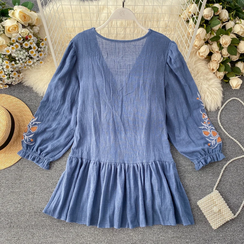 Новинка 2020 Винтажные льняные топы женская рубашка с пышными рукавами и v образным