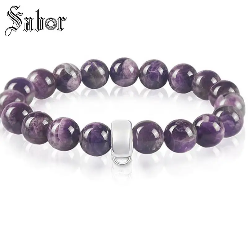 Модный Эластичный браслет ювелирные изделия для женщин 8 мм Фиолетовый Кристалл