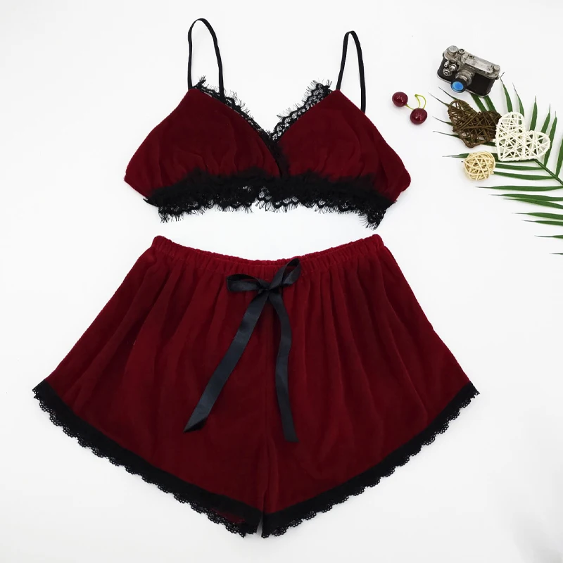 Женские пижамы кружевные сексуальные трехточечные раздельные фланелевые костюм