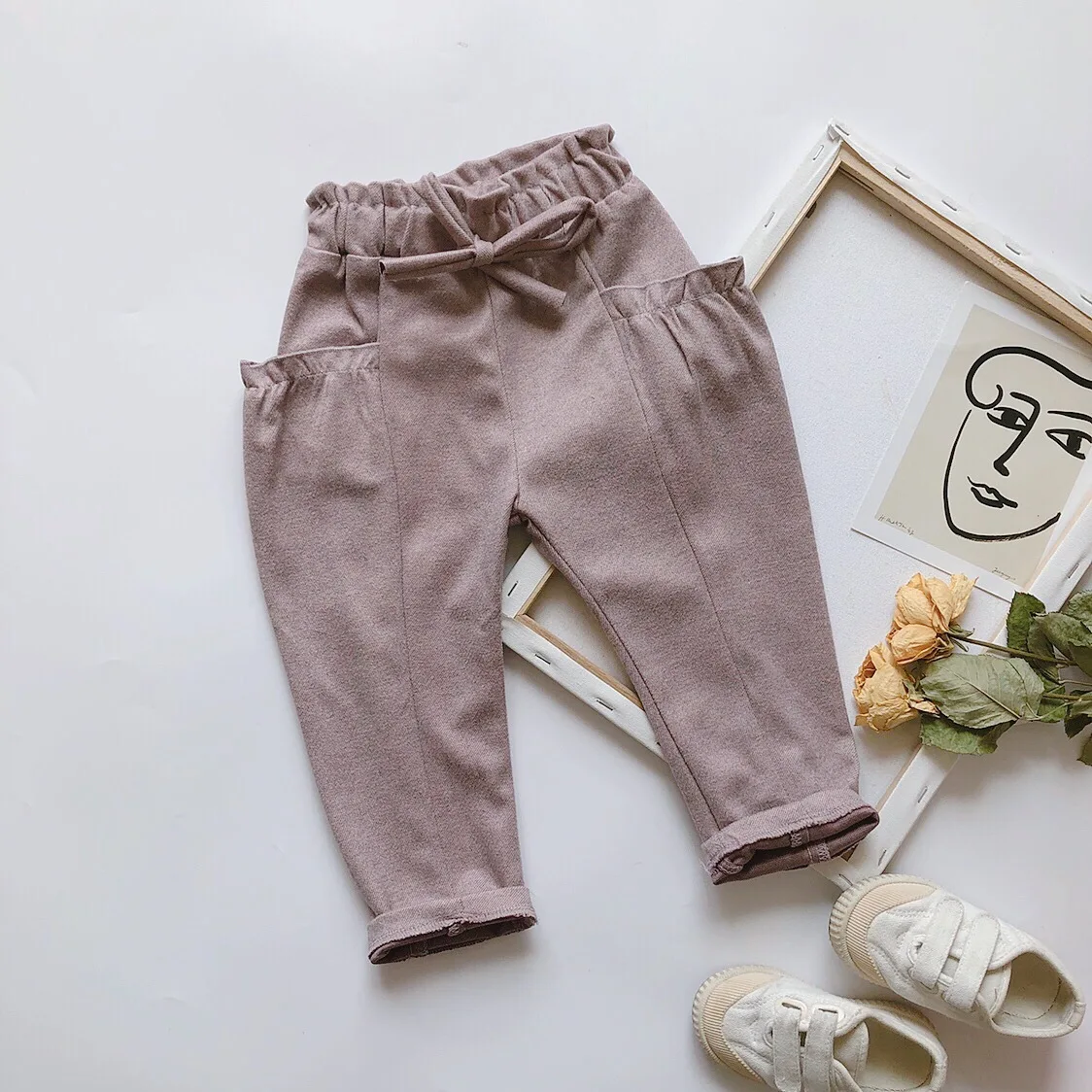 2019 Autumn and Winter New Arrival Korean style casual pure color long pants with pockets for fashion sweet baby girls | Мать и ребенок