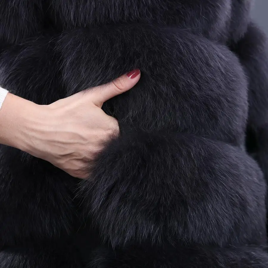 Женский Длинный жилет из натурального Лисьего меха модная Роскошная Толстая