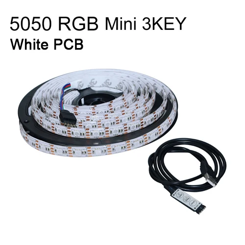 White PCB RGB 3KEY Светодиодная лента с питанием от USB, 5 В, Светодиодная лента USB 5050, 50 см, 1 м, 2 м, 3 м, 4 м, 5 м, освещение для ТВ фона, белый, черный, pcb 60 Светодиодный s/M настольная декоративная лампа - Испускаемый цвет: White PCB RGB 3KEY