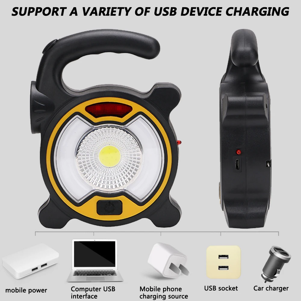 Рабочий светильник светодиодный COB на солнечной батарее портативный