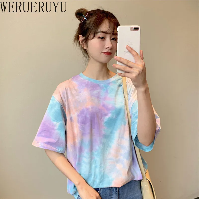 

Summer Fashion Pink Tie Dye Harajuku Tshirt Women 2021 New Korean Clothes Short Sleeve Kawaii Tops T Shirt Woman Camisetas
