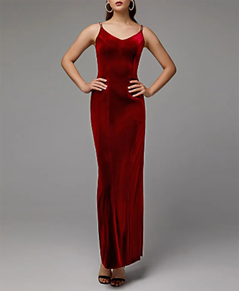 Женское бархатное платье на бретельках Длинное Элегантное с открытой спиной