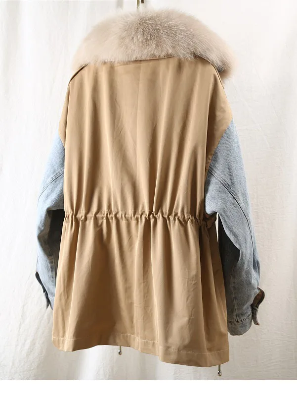 2021 зимняя теплая куртка повседневная Стиль с отделкой из джинсовой ткани в стиле