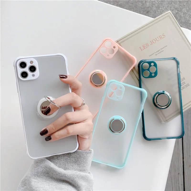 

Finger Ring Stand Holder Case For iPhone 12 11 Pro Max 12 Mini XR X XS Max 7 8 Plus SE Shockproof Color Border Matte Phone Cases