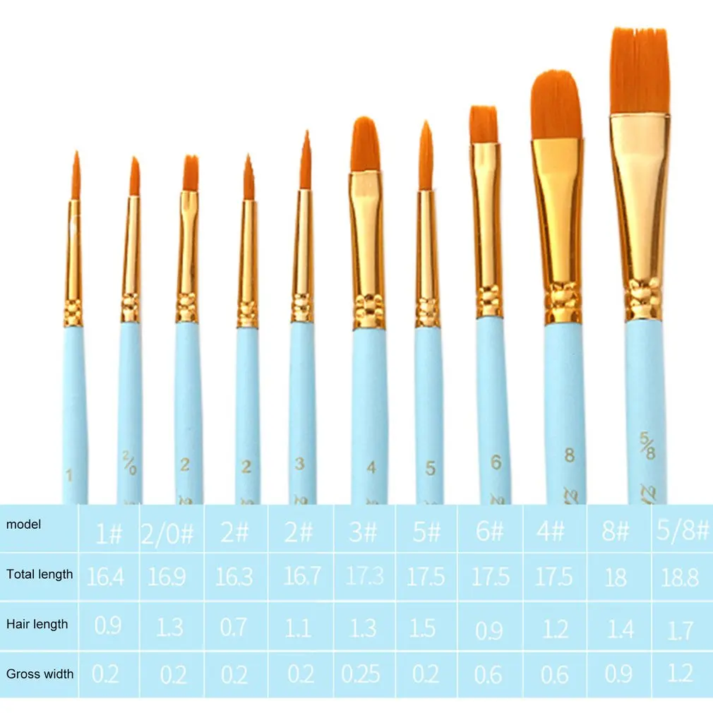 

10pcs Nylon Artist Paint Brush Professional Watercolor Acrylic Wooden Handle Painting Brushes Art Supplies Stationery