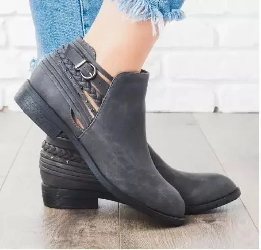 Классические Модные женские ботинки до щиколотки Винтажные на среднем каблуке с