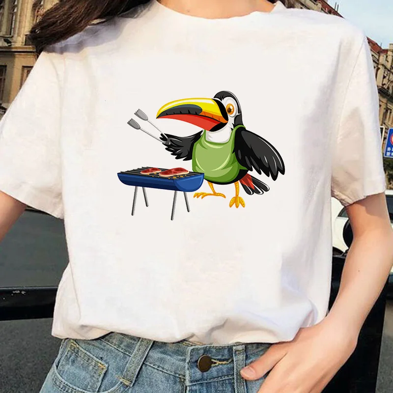 

Kawaii Toucan Flowers Women T shirt Short Sleeved O-neck T-shirt Vintage T shrit Ullzang Tshirt Harajuku Top Tees Female