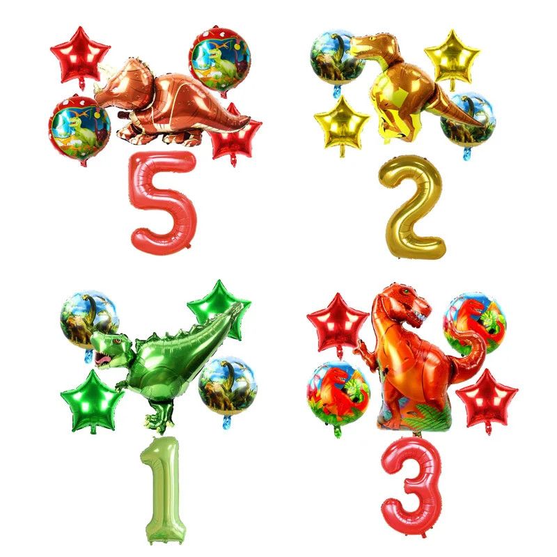 

6Pcs Dinosaur Foil Balloons 40inch red green number balloon Birthday Party jurassic world Decorations animal balloon Baby Shower