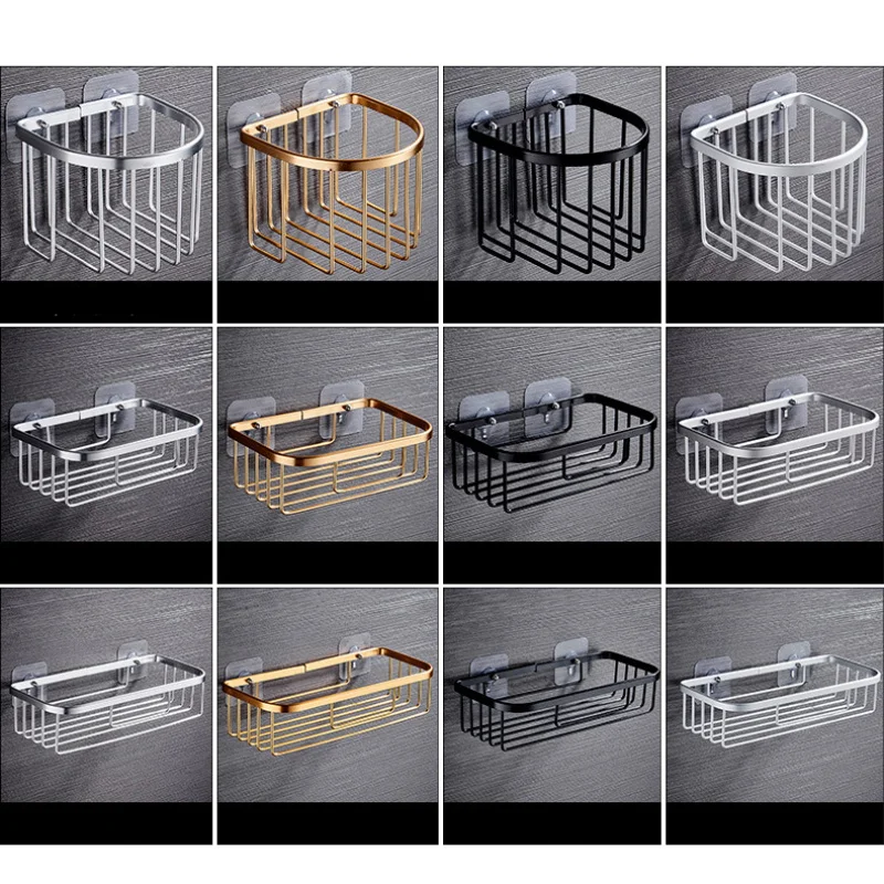 

Bathroom kitchen Punch Corner Frame Shower Shelf Wrought Iron Shampoo Storage Rack Holder with Suction Cup Bathroom Accessories