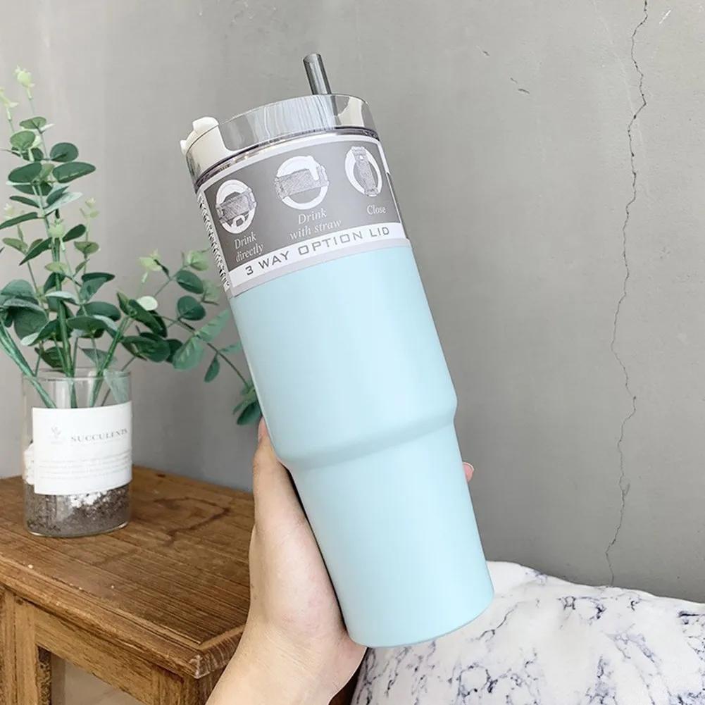 

890ml Ice Tyrant Car Mug 30oz Coffee Cup Stainless Steel Straw Thermos Mug With Lid And Straw Travel Coffee Mug