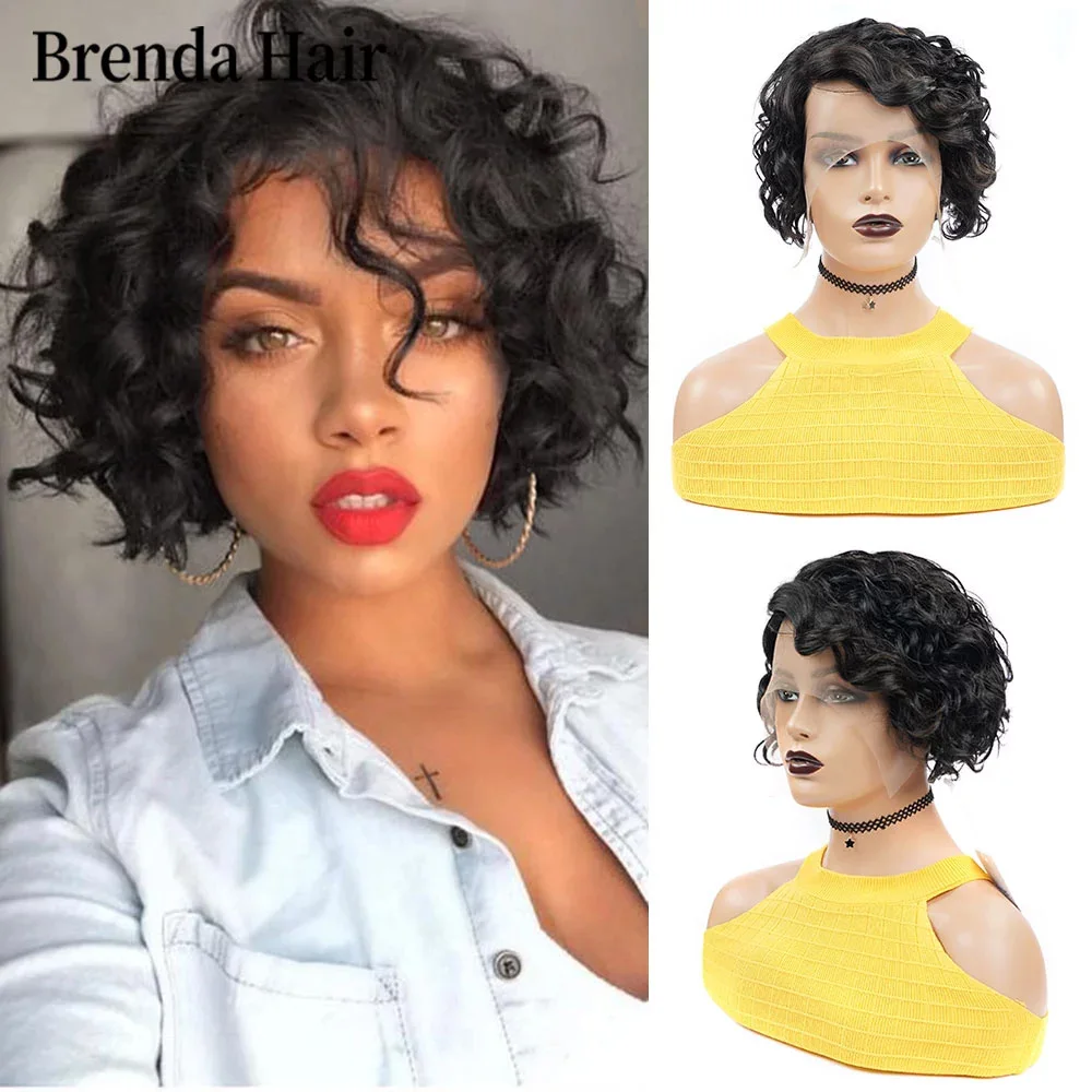 Короткие кудрявые парики на сетке спереди Боб предварительно выщипанные 150% из