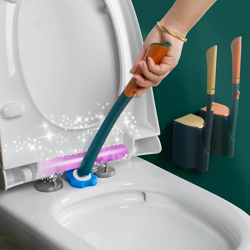 

Disposable Bathroom toilet brush cleaner With Long Handle No Dead Corner Cleaning brush Replacement Brush Head and plunger set