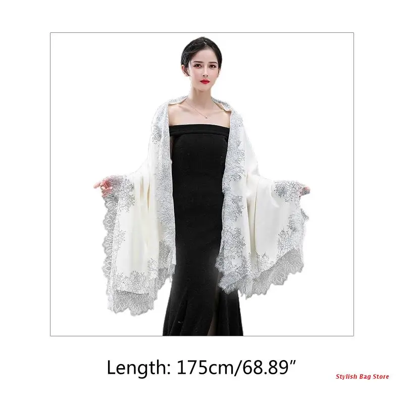 

Women Pashmina Large Scarf Vintage Shawl Wrap Eyelash Floral Lace Wedding Cape