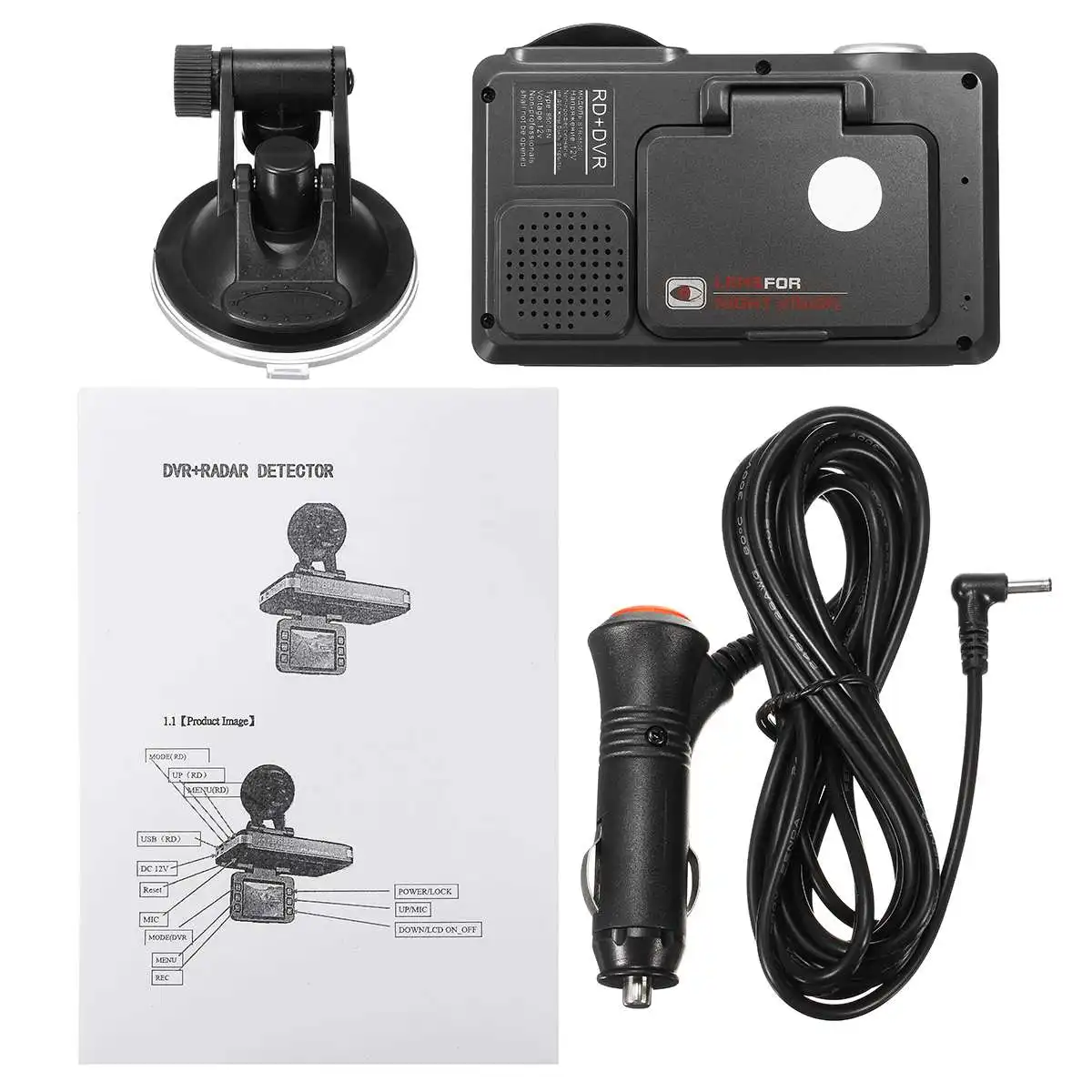 

2 IN 1 HD Car Dashboard DVR Camera Dash Cam Recorder Laser Speed Detector DVR Camera With Russian English Manual
