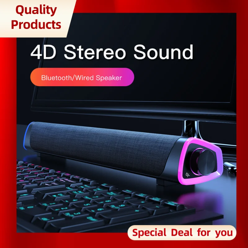 

4D Computer Speaker Bar Stereo Sound Subwoofer Bluetooth Speaker For Macbook Laptop Notebook PC Music Player Wired Loudspeaker