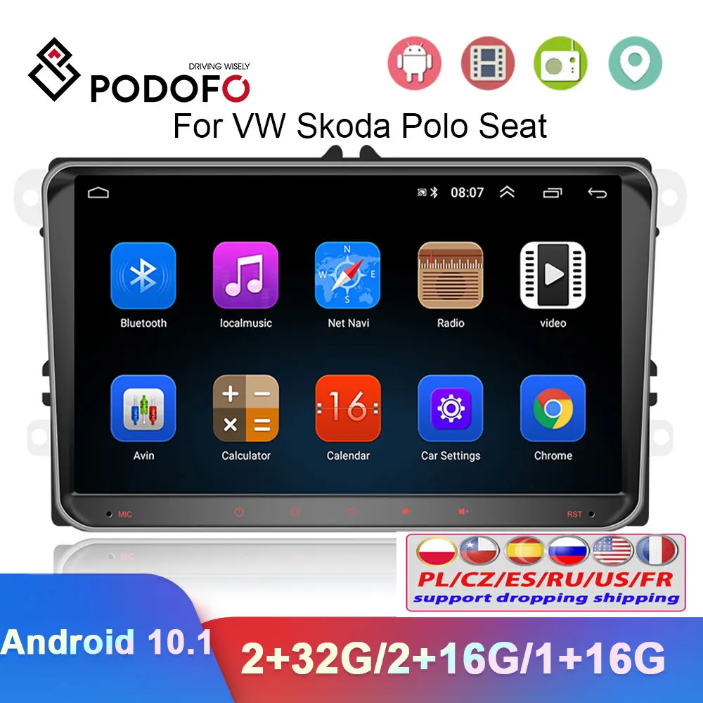 Podofo 2Din автомобильный Радио Мультимедийный видео плеер Автомобильный GPS