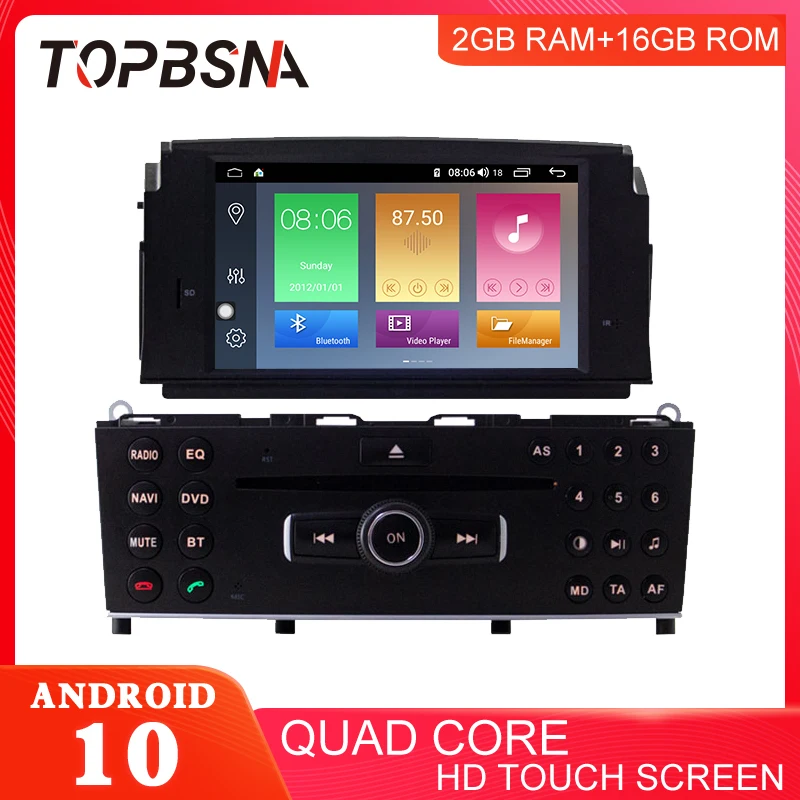 TOPBSNA 1 din Android 10 автомобильный dvd плеер для Mercedes Benz C200 C180 W204 2007 2010 WIFI Мультимедиа GPS Navi