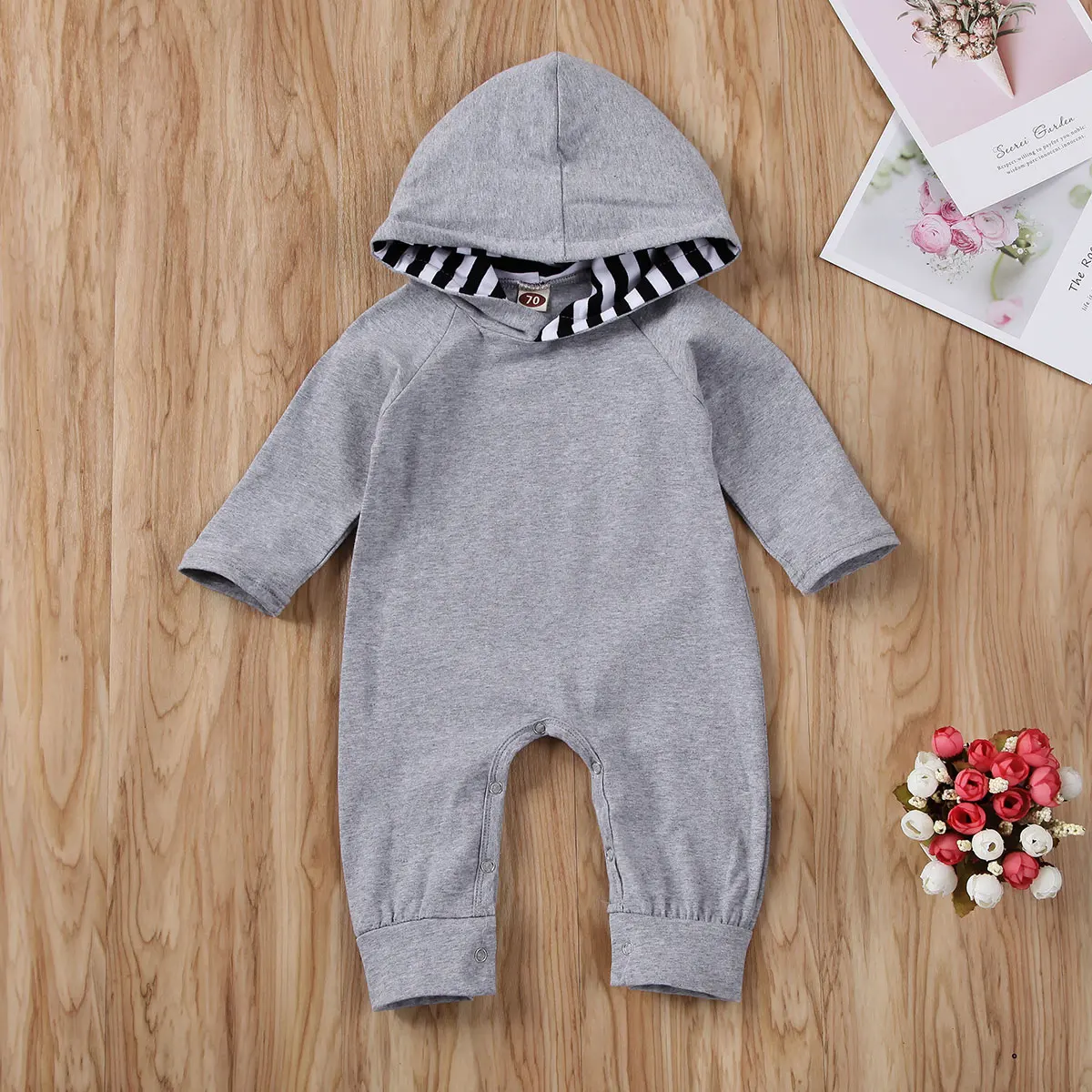 

Emmababy Newborn Baby Girls Boys Hooded Jumpsuit Solid Color Bodysuit Autumn Spring Clothes Outfits 0-24M