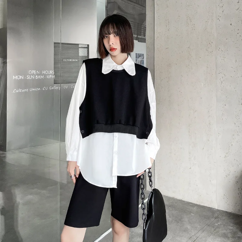 

SuperAen Irregular Shirts 2021 New Autumn Thin Loose Turn-down Collar Full Solid Womens Tops