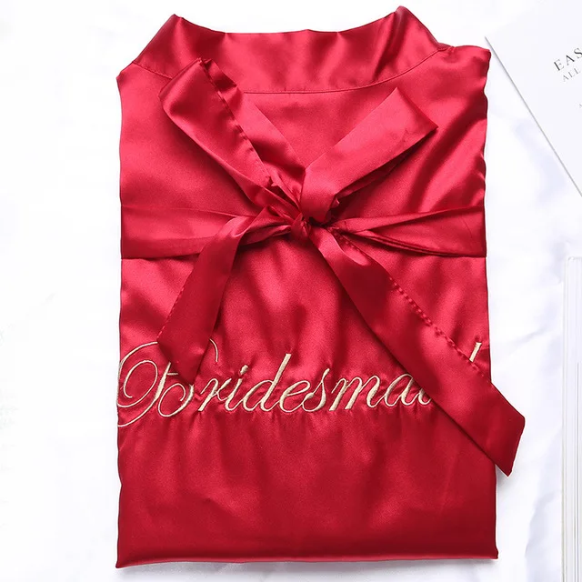 red Bridesmaid Халат для невесты, подружки невесты, Атласный халат, Элегантная пижама, сексуальный женский халат из вискозы, халат, кимоно, Шелковый банный халат, для сна, для отдыха - Цвет: red Bridesmaid
