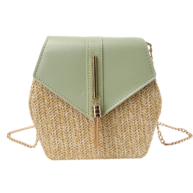 

New Mulit Style Straw+PU Chain Messenger Bags Women Summer Rattan Handmade Woven Beach Boho Bags bolso feminina