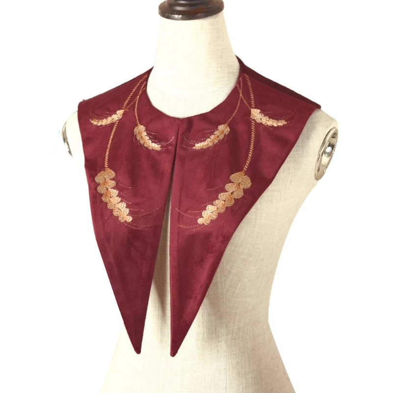 

Women Chiffon Detachable Half Shirt Blouse Velvet Floral Embroidery Lapel False Collar Shawl Decorative Dickey