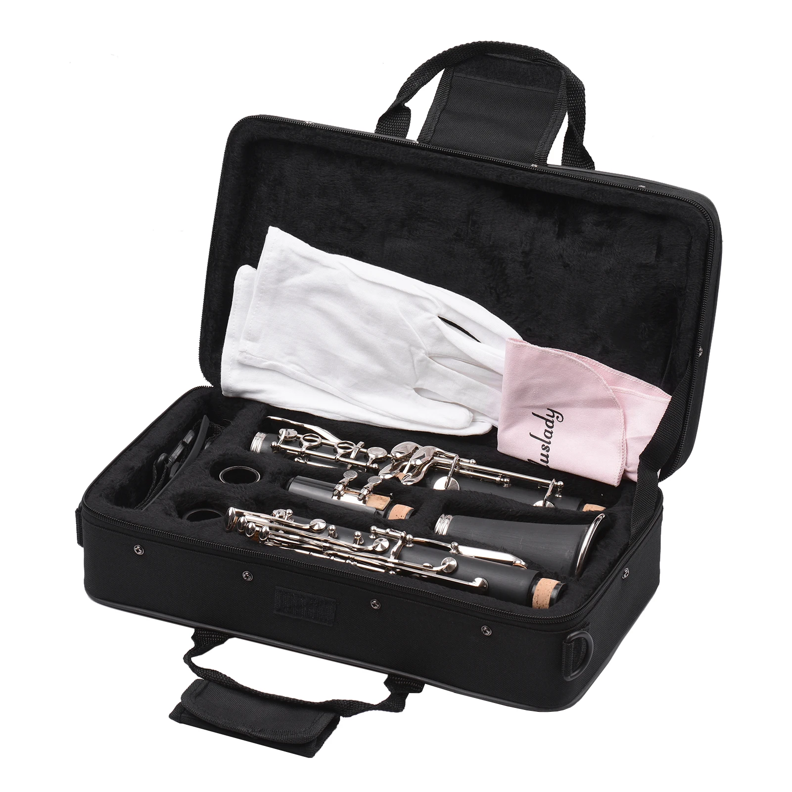 

Muslady Black B Flat Bb Clarinet Woodwind Instrument for Beginners with Carry Case Gloves Cleaning Cloth Mini Screwdriver