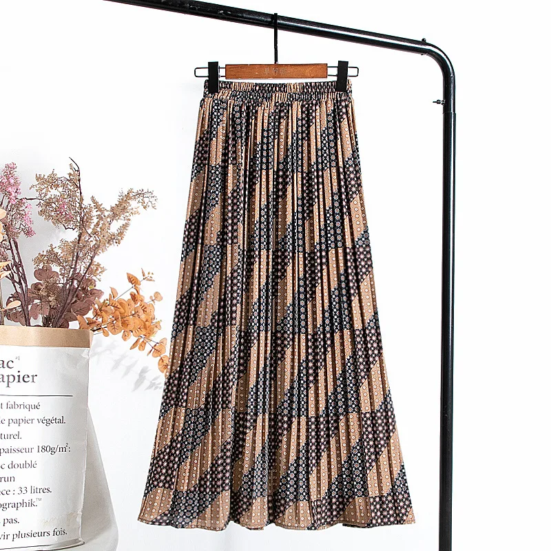 Женская Повседневная Свободная юбка с принтом весенне-летняя длинная шифоновая