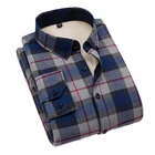 Рубашка Aoliwen мужская с длинным рукавом, брендовая теплая блуза из 100% хлопка, Повседневная Мягкая приталенная, с плюшевой подкладкой, с защитой от морщин, серого и темно-синего цвета, зима