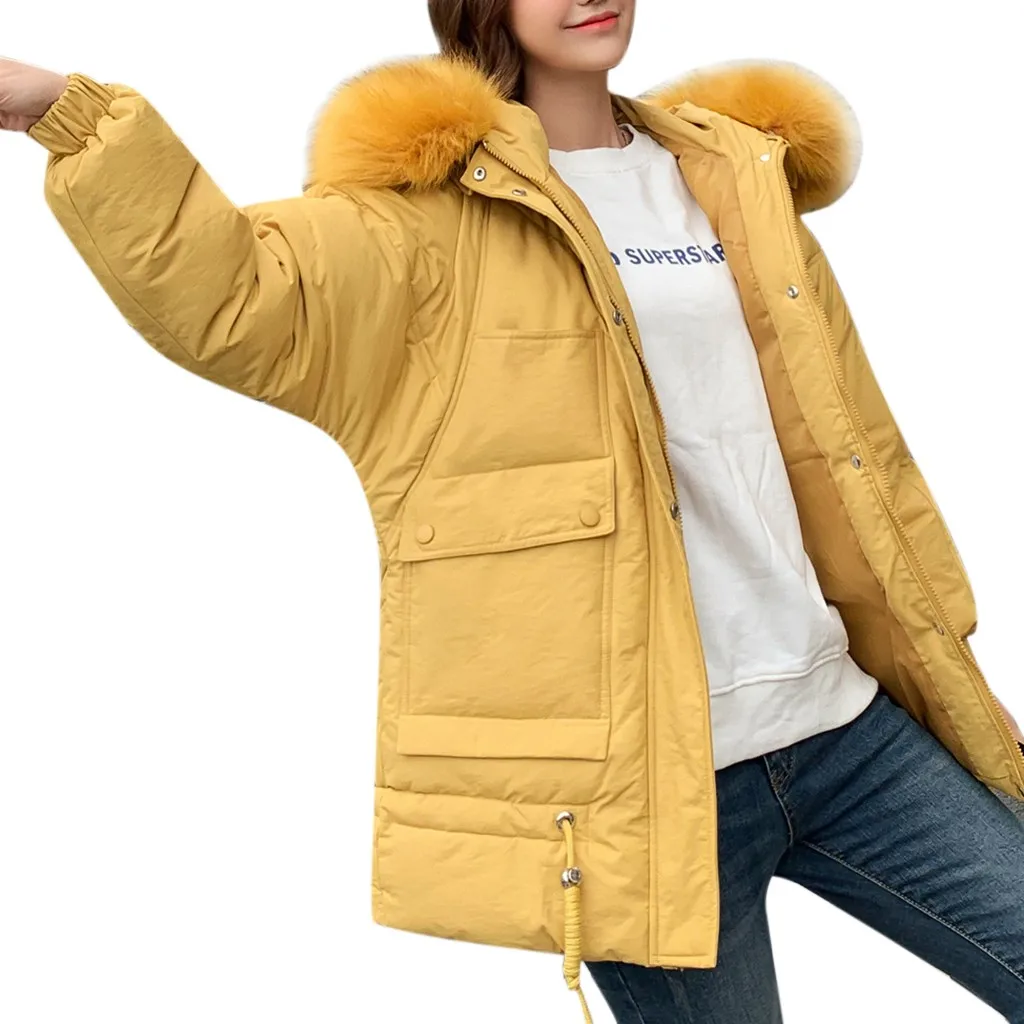 Женская куртка с капюшоном SAGACE однотонная длинная хлопковая длинными рукавами и